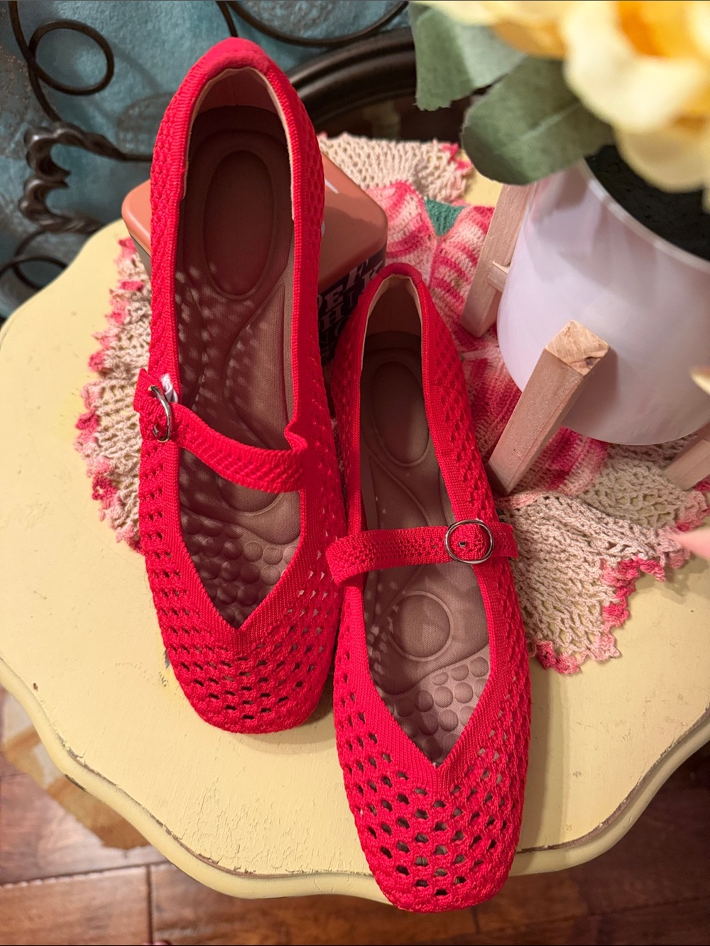 ❤️❤️❤️BOGOHO❤️❤️❤️Red Mary Jane Knit Flats-36